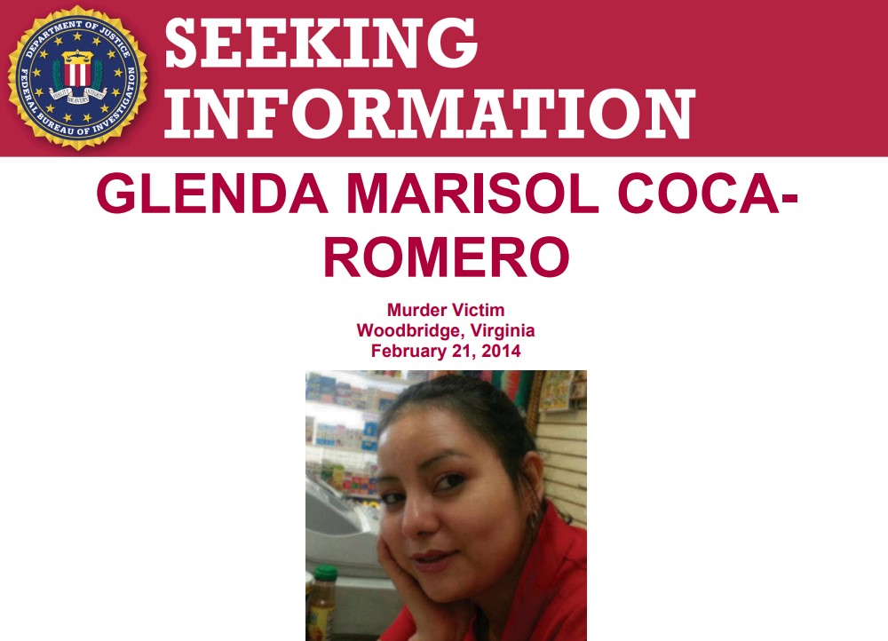 The #FBI is offering a reward of up to $20,000 for information leading to the arrest of those responsible for the murder of Glenda Marisol Coca-Romero, shot and killed at the Platanillos Grocery and Jewelry store where she worked in Woodbridge, Virginia, on the night of February