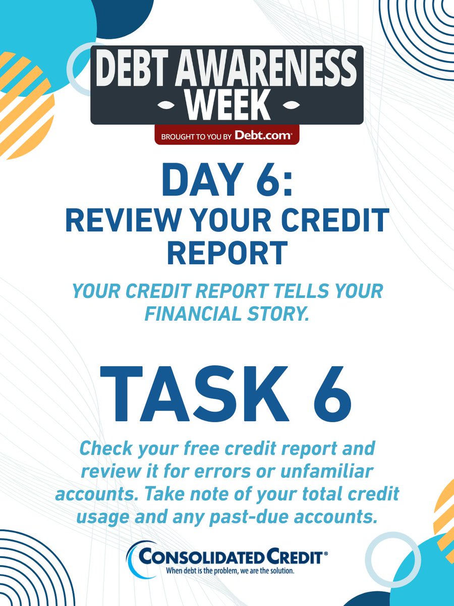 ConsolidatedUS's tweet image. #DebtAwarenessWeek
Your #CreditReport is the foundation of your financial life.🏠💳 It determines your loans, your rates, and your credit score!
✅Review it regularly
❌Dispute errors ASAP
💡Keep it clean for better rates

🔎Check out our guide:ow.ly/putK50Yiozf #DebtSucks
