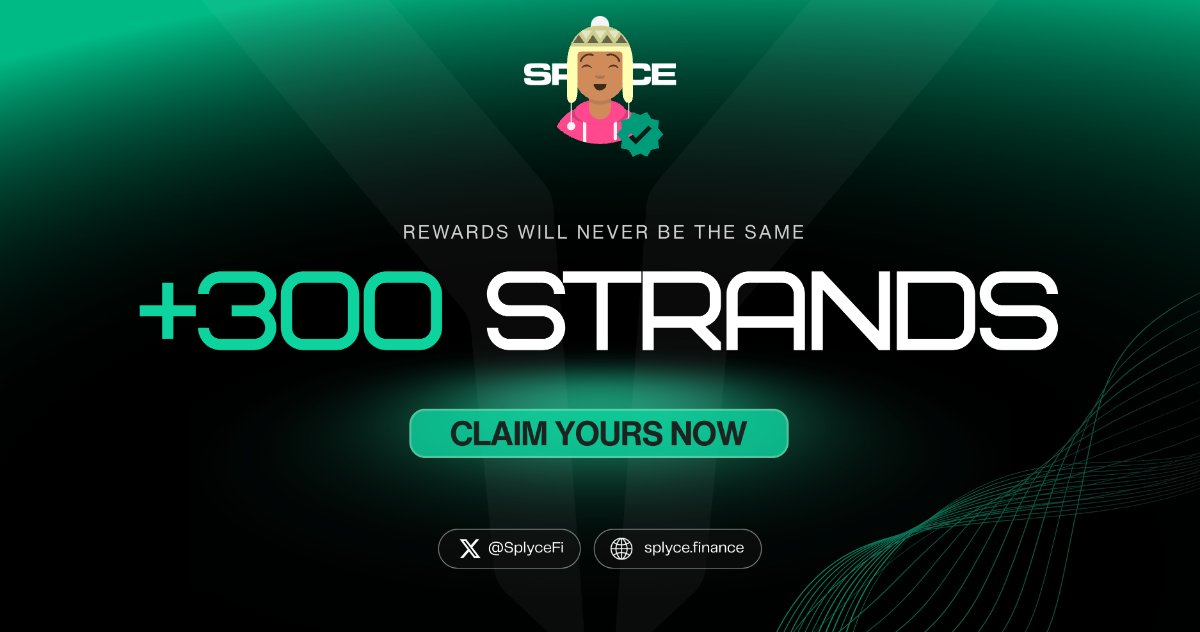 300 Strands claimed. 

Real-world yield is coming to Solana with <a href="/SplyceFi/">Splyce Finance</a> 

Feels good to be early.

Your turn: solana.splyce.finance/rewards?ref=50…