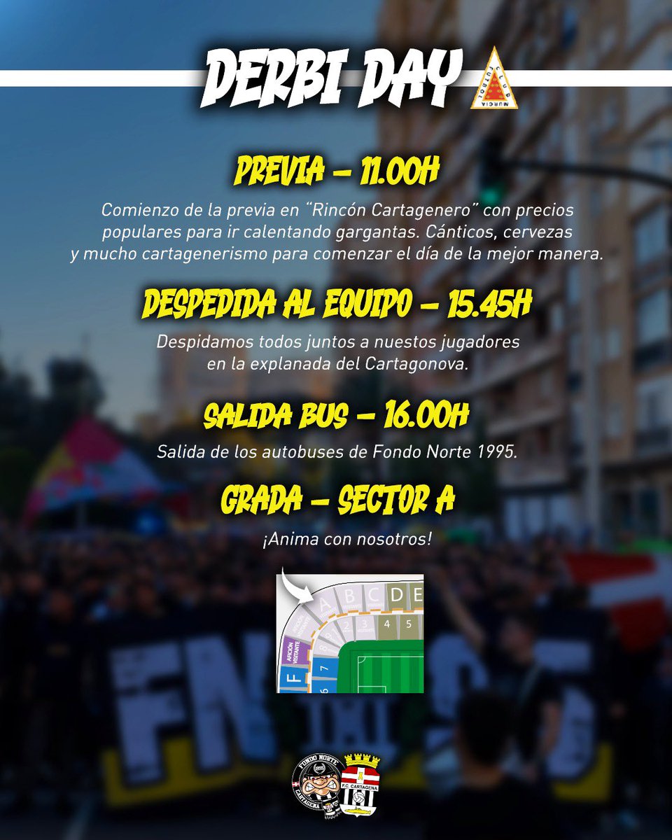 Derby day.

Vive con nosotros la previa más antimurcianista desde temprano.

Os esperamos.

¡Carthago o muerte!⚫️⚪️