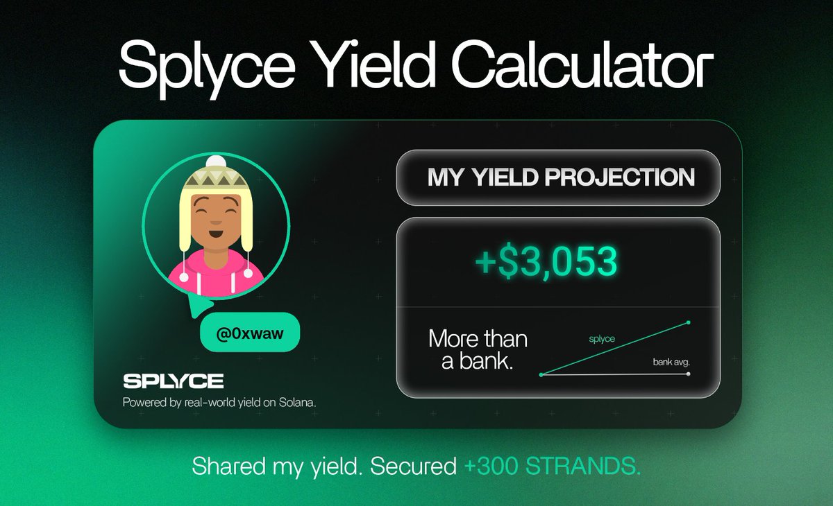 Just tested the real-world yield calculator from <a href="/SplyceFi/">Splyce Finance</a>.

My numbers came out +2,928.23% higher than leaving it in a bank.

Check yours: solana.splyce.finance/calculator?ref…