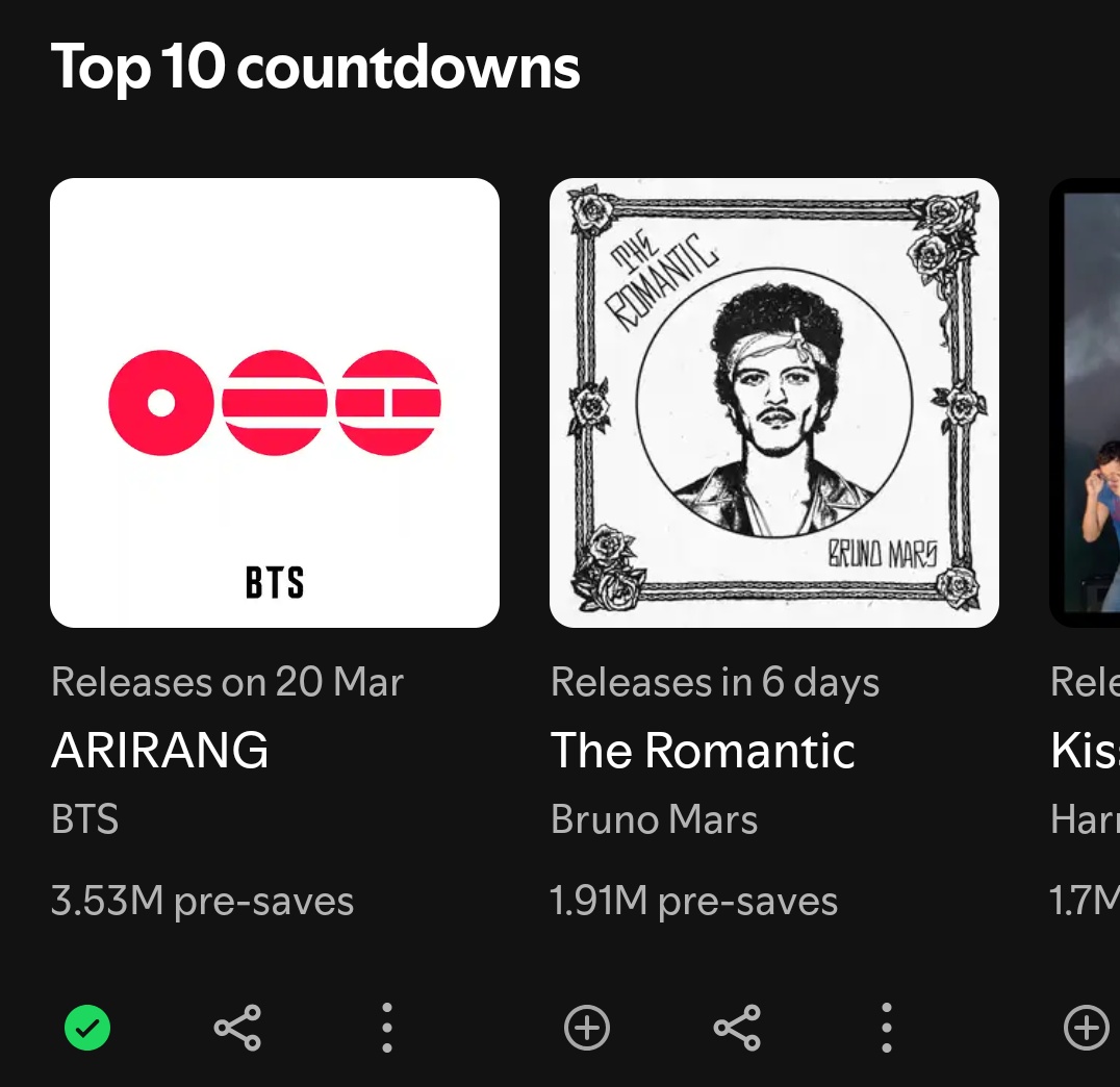 ARIRANG has surpassed 3.53M (+40K) pre-saves on Spotify!