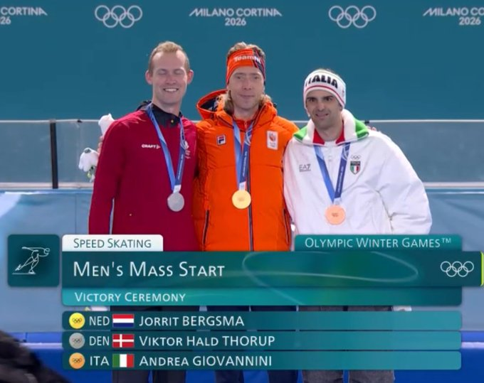 MsportXtra's tweet photo. #Olympics2026 #Skating #MassStart More GOLD for the Netherlands as Jorrit Bergsma and Marijke Groenewoud both took gold at the mass start. #TeamNL https://t.co/xcRqL49epa