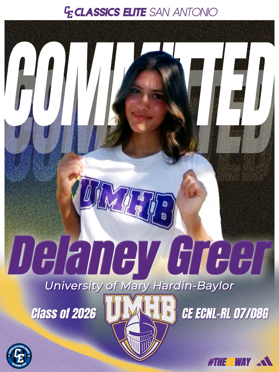ClassicsEliteSA's tweet photo. Congratulations to Delaney Greer from our CE ECNL-RL 07/08G for committing to continue her education and soccer career at University of Mary Hardin-Baylor Class of 2026 πβ½οΈ!
π΅β«οΈ
#CEproud | #theCEway | #CollegeCommit https://t.co/BAZ9LaPEH7