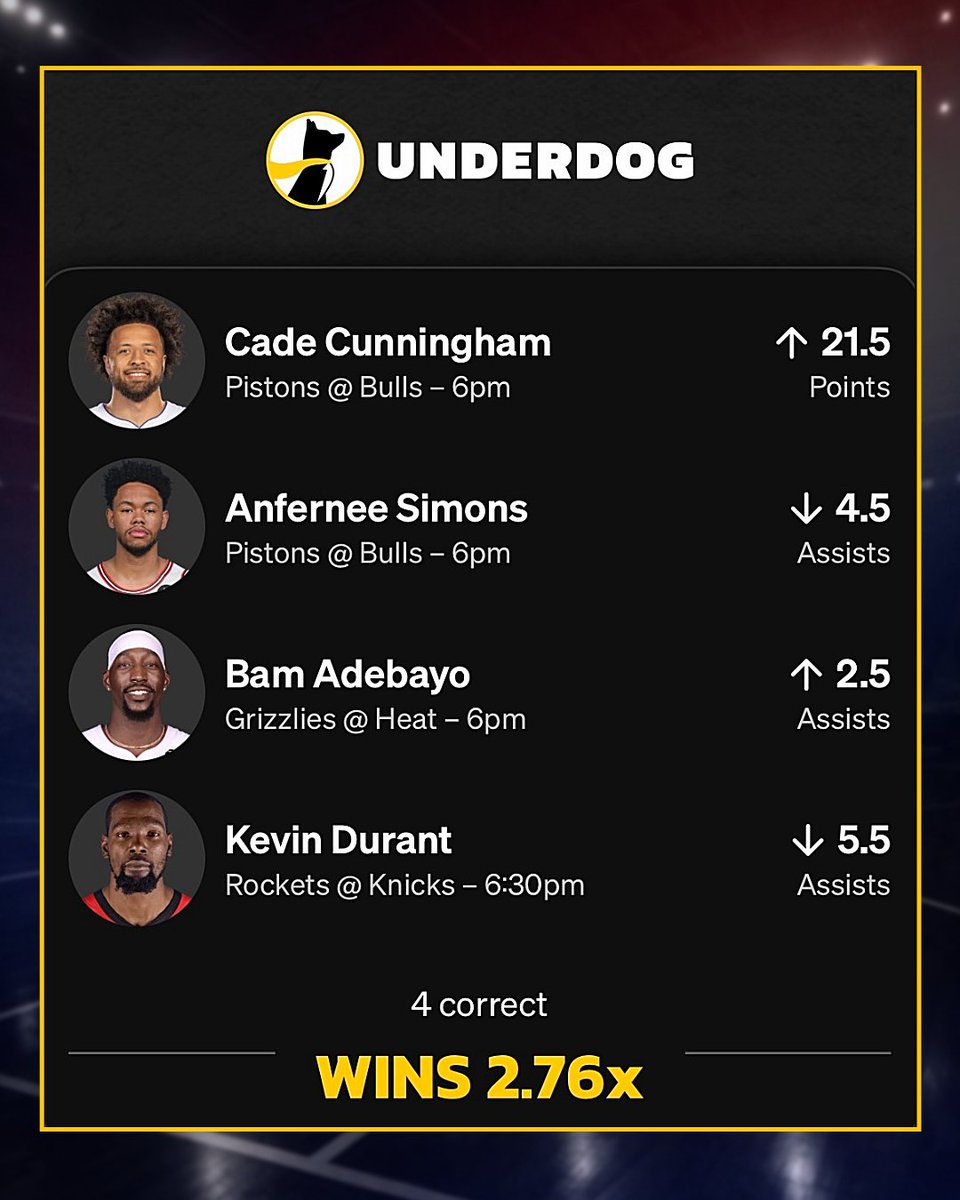 thejoeholkashow's tweet photo. You NEED to be on Underdog Fantasy Today🔥

40% Profit Boost TODAY ONLY!🚀

👉 Free $75 after playing just $5
✅ Cade Cunningham Free Pick Special
✅ It’s legal in 40+ states
✅ Exclusive lines

Code NBAJOE for $75 after playing $5⬇️
https://t.co/WimZovF8V2 https://t.co/0hNQBOEf0y
