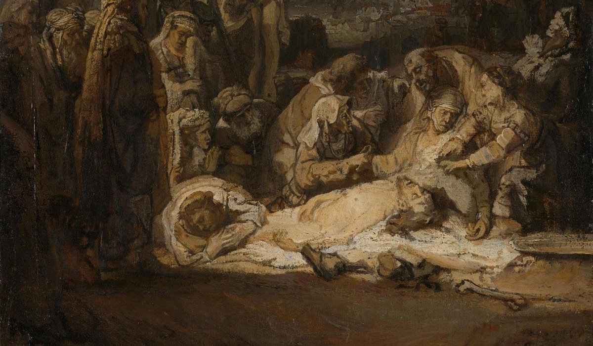 4spinsel's tweet photo. Rembrandt----The Lamentation over the Dead Christ, about 1635 - Oil on paper and pieces of canvas https://t.co/4Ul62KSk30