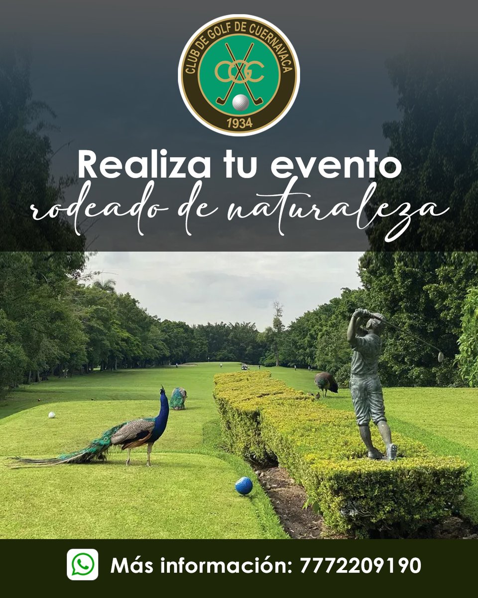 Haz de tu evento algo legendario. Bodas, cumpleaños, aniversarios o celebraciones especiales viven mejor en el green. Espacios increíbles, servicio top y el escenario perfecto: Club de Golf de Cuernavaca.

¡Mas información al: 7772209190!