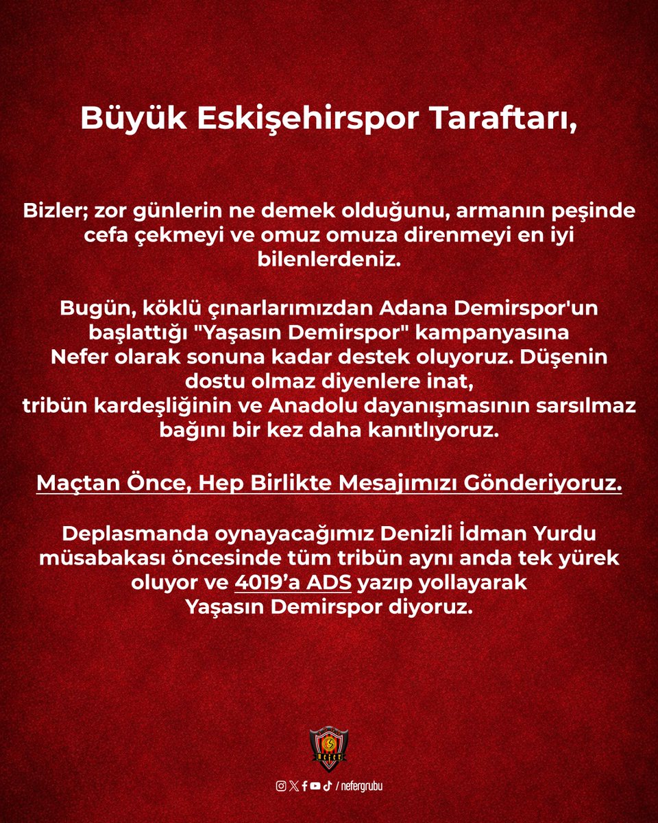 nefergrubu's tweet photo. 4019’a ADS yazıp göndererek “Yaşasın Demirspor” diyoruz.

@Halkin_Takimi https://t.co/oxPrQ3HBbM
