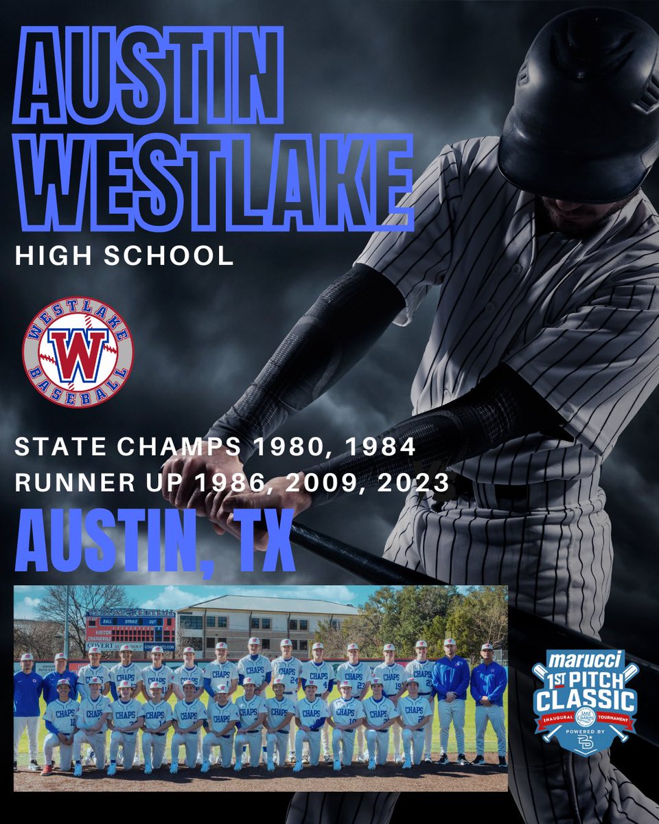 Westlake High School is headed to Lake Charles for the Marucci 1st Pitch Classic powered by 2D Sports 🔥

Bringing the pride of Austin, TX with them, the Chaparrals are known for their grit &amp; discipline⚾️

Chaparrals - it’s time to make your mark. 💪

See you at First Pitch‼️