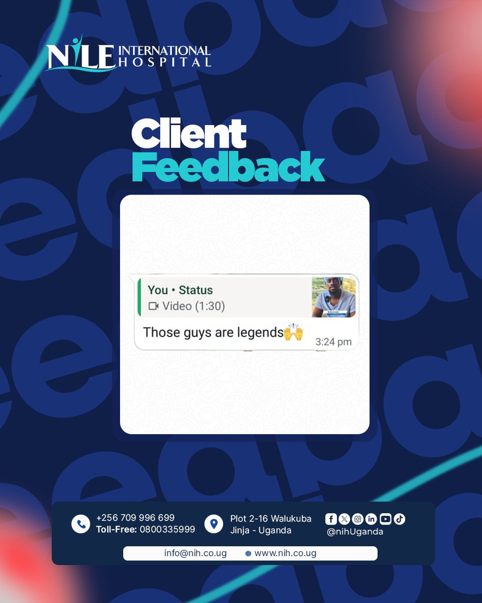 nihUganda's tweet image. Your feedback inspires our team every day.

We’ll be sharing some of your messages that motivate us to keep improving.

Thank you for trusting Nile International Hospital.

#NileInternationalHospital #PatientVoices #TrustedCare