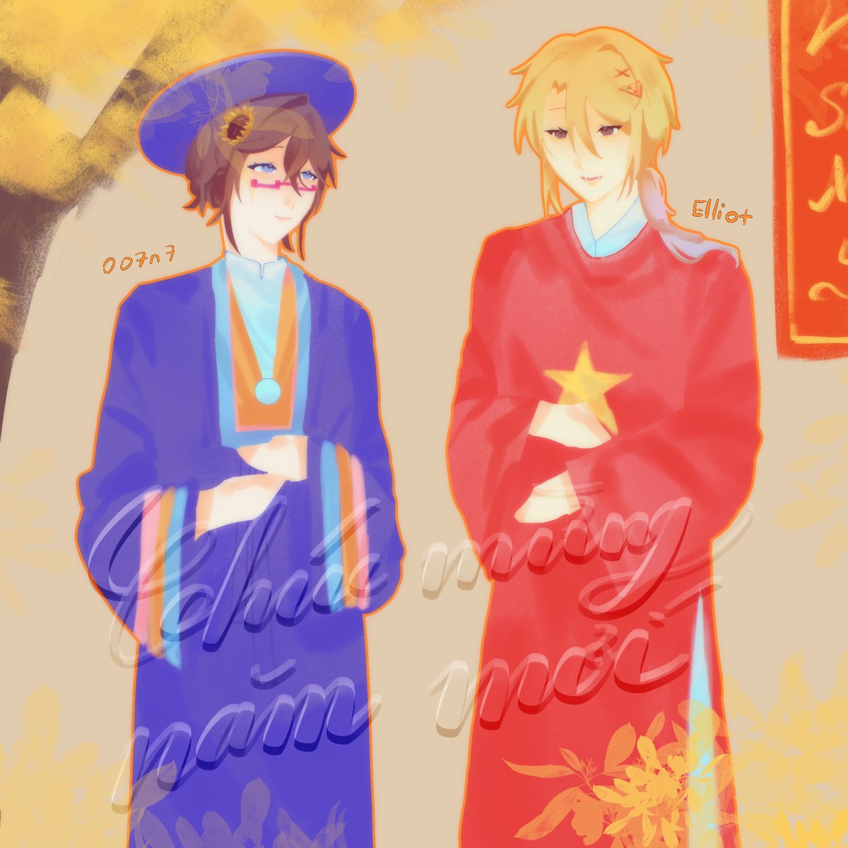 FINALLY-
HAPPY LUNAR NEW YEAR YAYAYAYAYA
(tui biết tui trễ r nhma còn mùng là còn Tết )
#pizzaBurger #AU #Vietnamesetraditionalcostume #lny