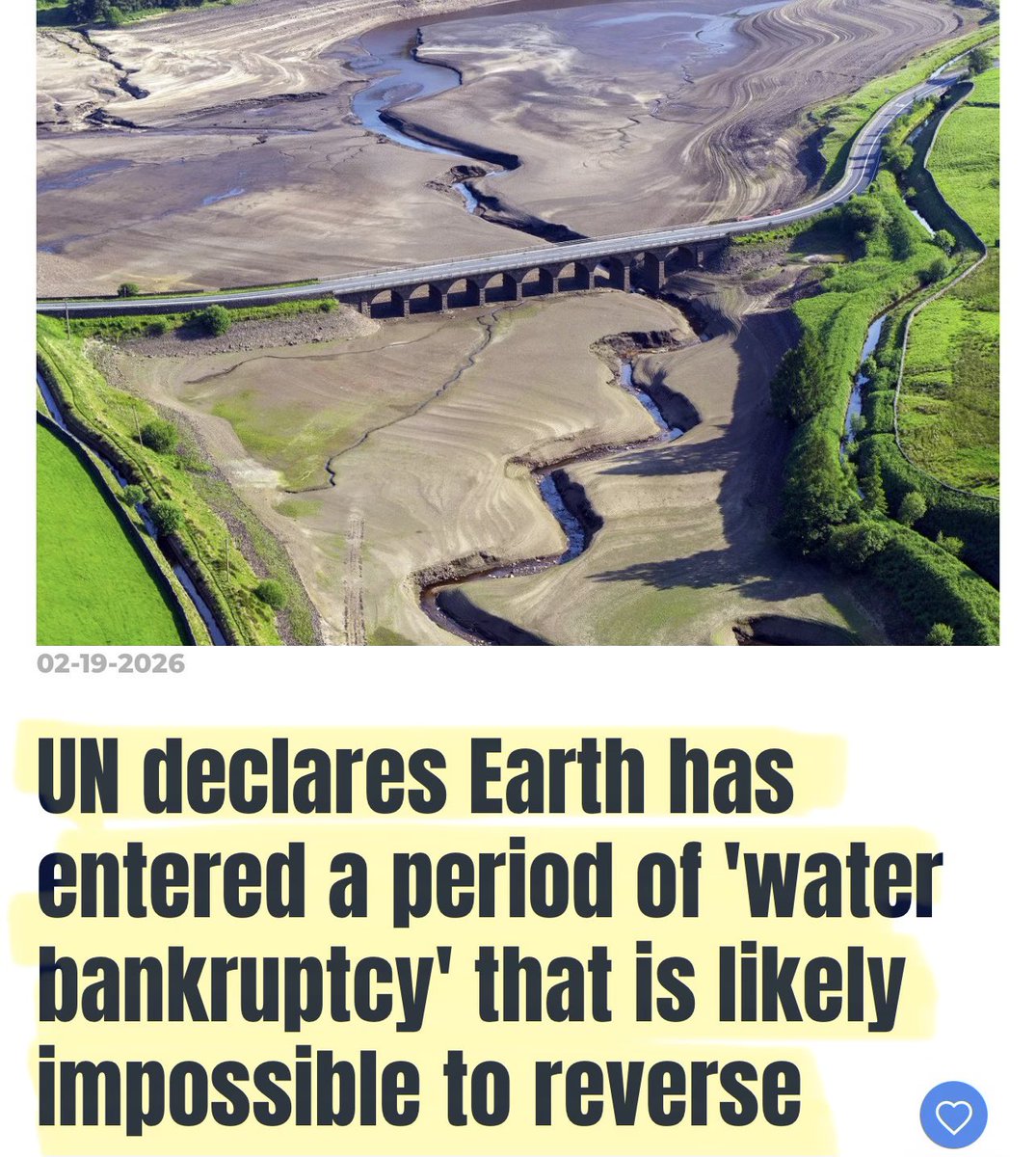 The UN is out of control. The Earth has NOT hit water bankruptcy!

There is no material difference in the amount of water on Earth, it isn’t “running out.” It’s a closed hydrological system! Meaning the same water cycles through ocean, vapour, ice and rivers.

If billions lack