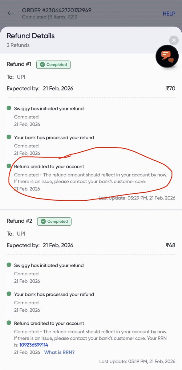 nishanth92's tweet photo. @Swiggy I raised an issue for refund of 2 items in my order and got refund for 1 item. The other item shows refund is completed but there is no RRN number and it is not reflecting in my bank statement. Your CS representative is not providing the RRN. The bank is asking for RRN. https://t.co/FTct6QEHTV