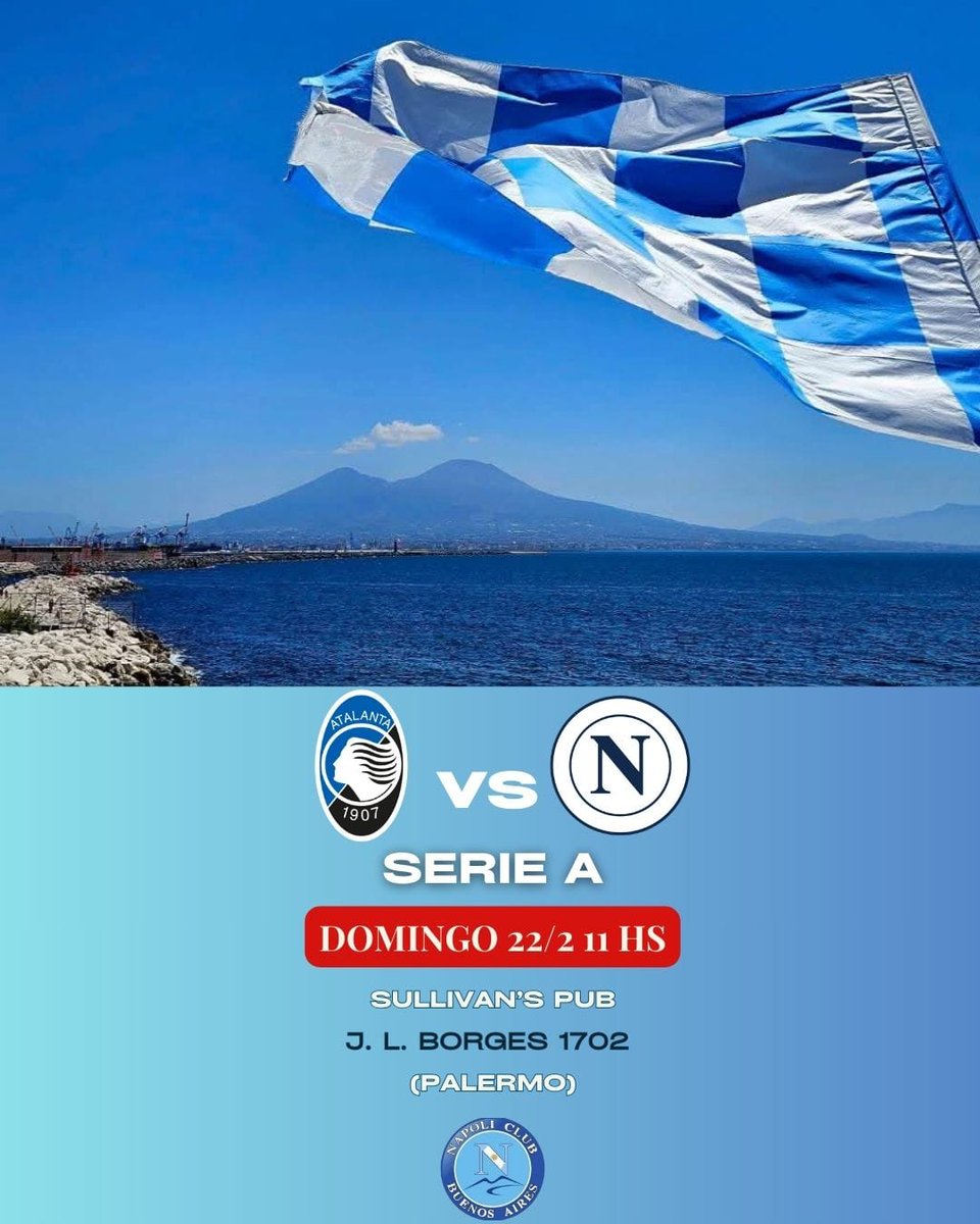 Partido clave allí donde nos odian profundamente, motivo más para dejar todo en la cancha! Los esperamos en el @irishpub_sullivans 
<a href="/sscnapoliES/">Oficial SSC Napoli</a> 
#AtalantaNapoli
#ForzaNapoliSempre
#LocuraPartenopea
#napoliclubbuenosaires