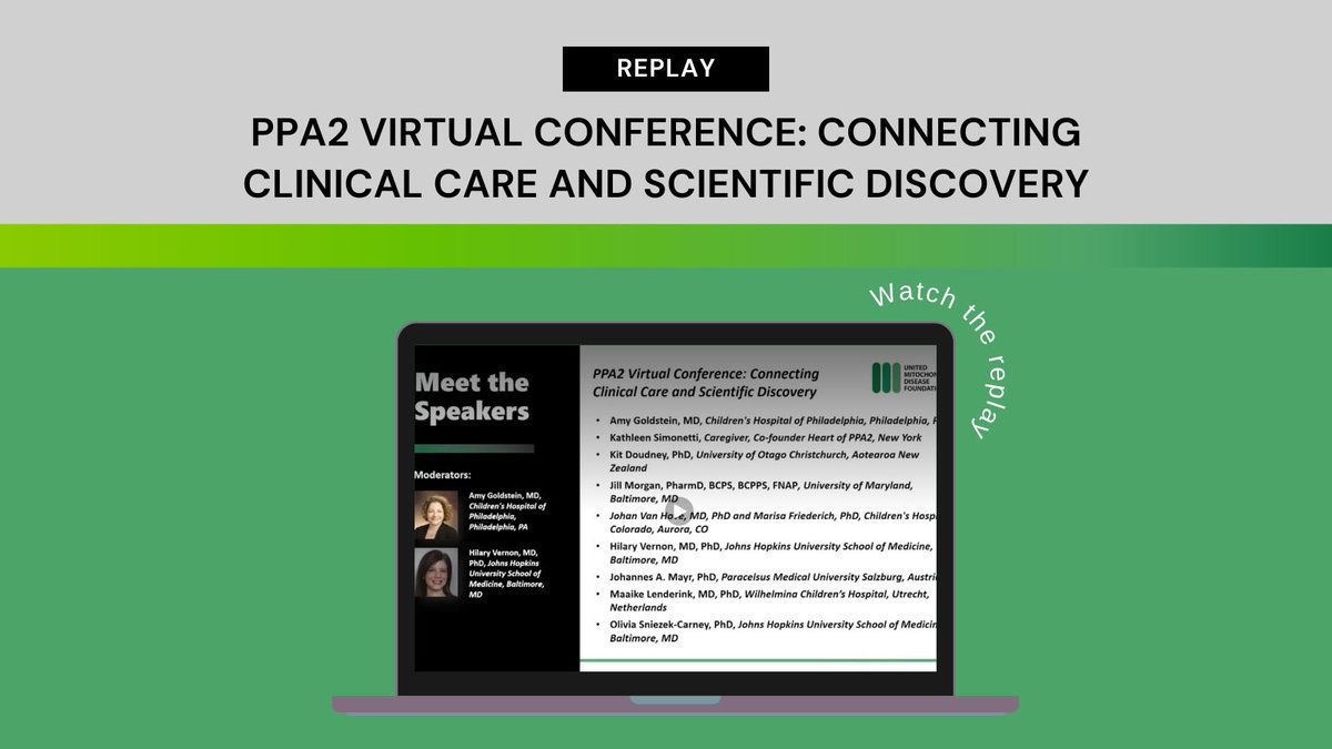 UMDF's tweet image. Learn more about #PPA2 deficiency by watching the recap of the PPA2 Virtual Conference moderated by Dr. Amy Goldstein, @ChildrensPhila, and Dr. Hilary Vernon, @JohnsHopkinsDOM. #mitochondrialdisease umdf.org/ppa2/