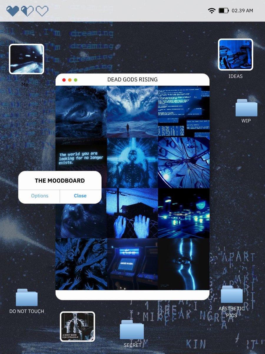 MDKerkhoven's tweet image. the author, the first page &amp;amp; the moodboard of 𝗗𝗘𝗔𝗗 𝗚𝗢𝗗𝗦 𝗥𝗜𝗦𝗜𝗡𝗚, my queer YA dark fantasy/horror 👀👾🌊 #amquerying