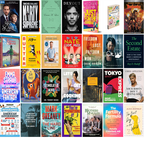 FramPub's tweet photo. This week the Framingham Public Library has 167 new books and eight new movies.  New items include Miss Scarlet Season 6, Marty Supreme, The Unselected Journals of Emma M. Lion, Devout, Just for the Cameras, PokΘcology, and Deathstalker. https://t.co/yBDnXfC0Wj https://t.co/0gKTTRUL26