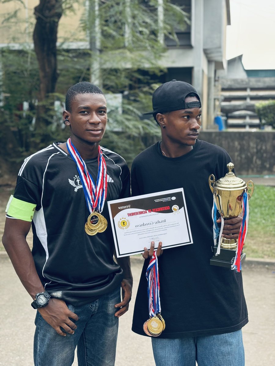 heisg00dy's tweet photo. MVP male football / player of the tournament.
Highest goal scorer Male Football.
Gold medalist Marathon.
Gold medalist Male Football.
Silver medalist CODM.
Bronze medalist Badminton.
Bronze medalist Volleyball.
Domination! π€
#HODGAMES #UNILAG https://t.co/eVroiYbdC2