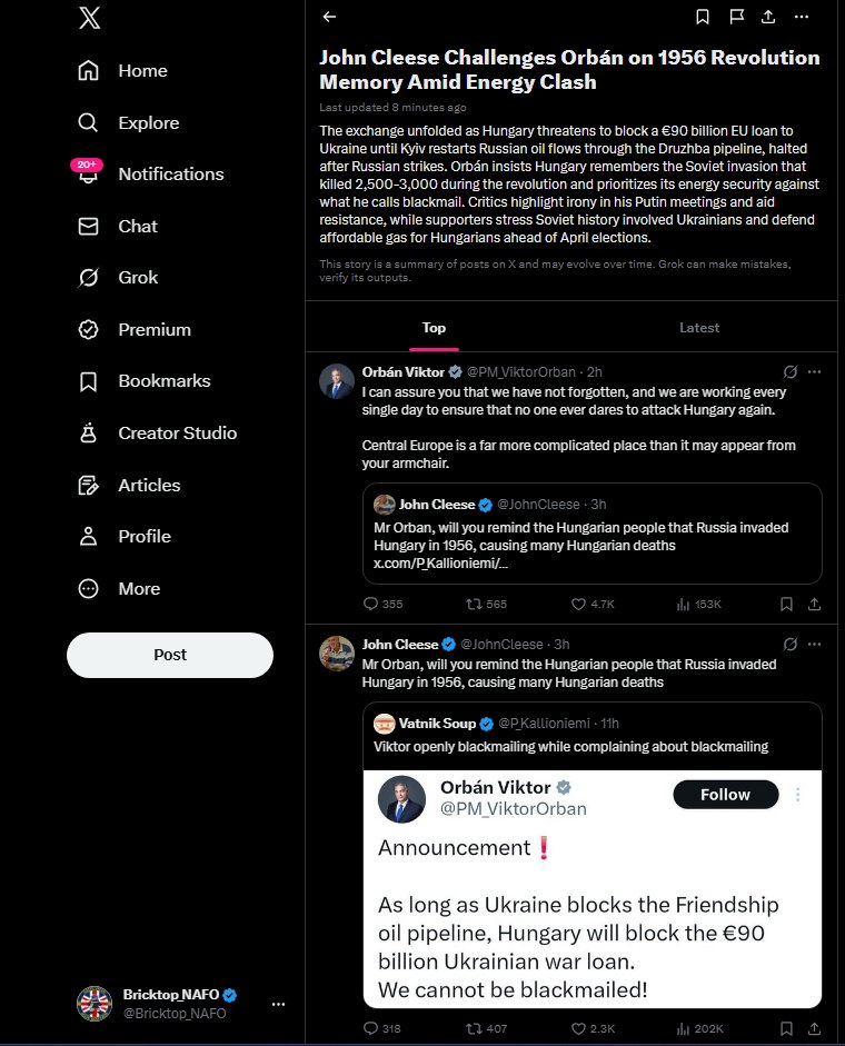 Here is <a href="/P_Kallioniemi/">Vatnik Soup</a> waking up from a nap, checking his phone and realising hes been dragged into an online war Between John Cleese and Viktor Orban.