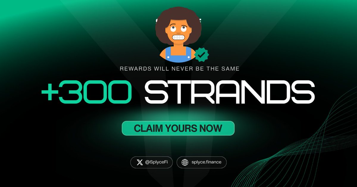 300 Strands claimed. 

Real-world yield is coming to Solana with <a href="/SplyceFi/">Splyce Finance</a> 

Feels good to be early.

Your turn: solana.splyce.finance/rewards?ref=9d…