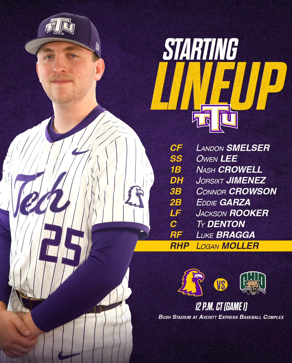 TNTech_Baseball's tweet photo. Starting Lineup vs. Ohio ⚾️

Follow along
📊: https://t.co/nVbtCzTcPh (Game 1)

#WingsUp https://t.co/9QfOQ8mStb