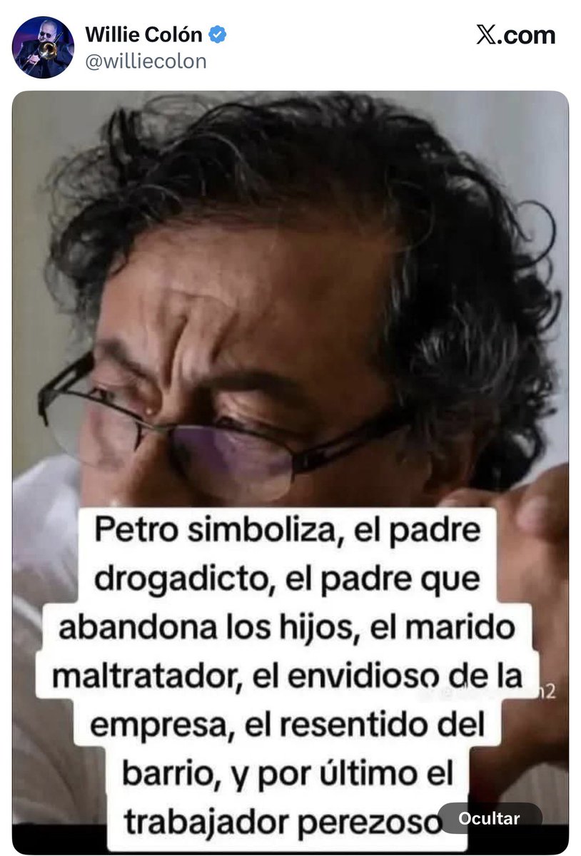 Esto decía Willie Colón de Petro. 
Por eso me duele tanto su partida.

Vuela alto maestro 🙏