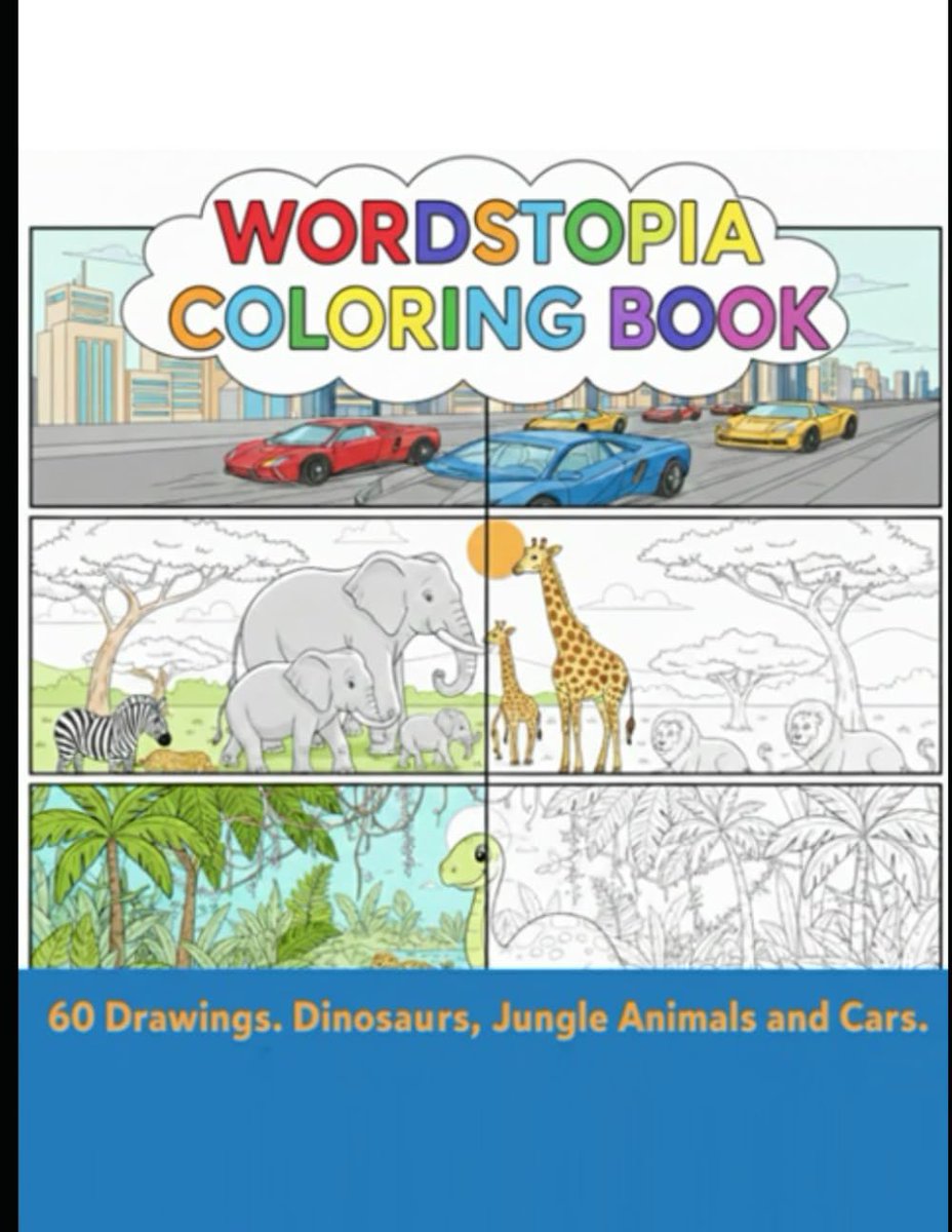 wordstopia's tweet photo. Book Launch
Wordstopia Coloring Book for Kids: 60 Fun Drawings of Fast Cars, Mighty Dinosaurs, and Wild Jungle Animals
Ignite your child's imagination with the ultimate coloring adventure!
•

https://t.co/P8gaLESTqB https://t.co/CldJqjeUB2