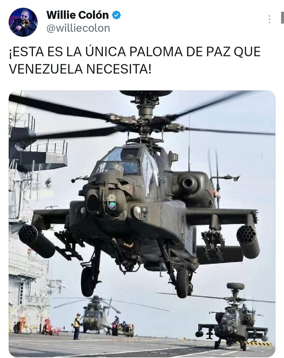 🚨 ¡ÚLTIMA HORA VENEZUELA! 🚨🇻🇪

URGENTE — ¡LO ÚLTIMO! 🇻🇪 🇺🇸

Willie Colón (27 Junio 2020) 

¡ESTA ES LA ÚNICA PALOMA DE PAZ QUE VENEZUELA NECESITA!