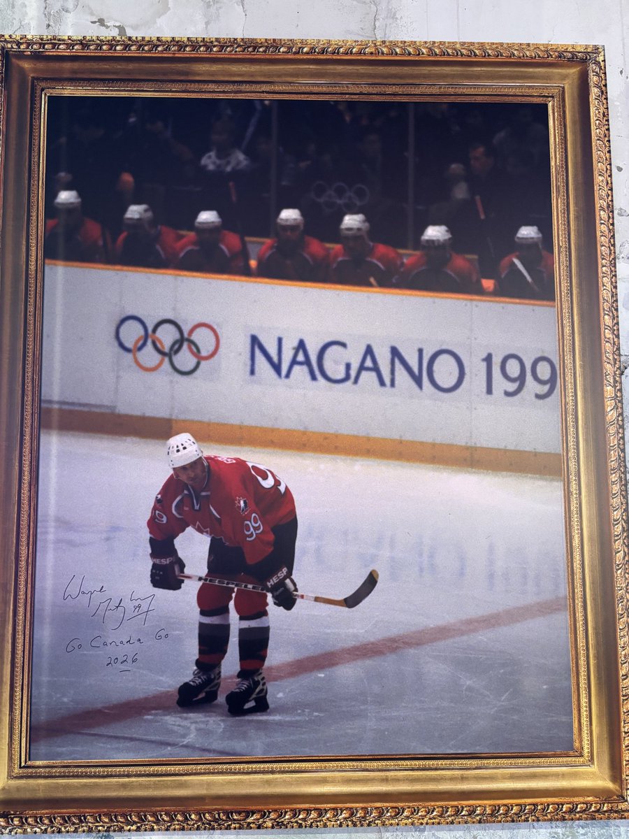 Wayne Gretzky visited Hockey Canada's "Ice Palazzo" in Milan on Thursday night and signed one of the Olympic photos they had of him hanging on the wall.

This is the message he left behind: