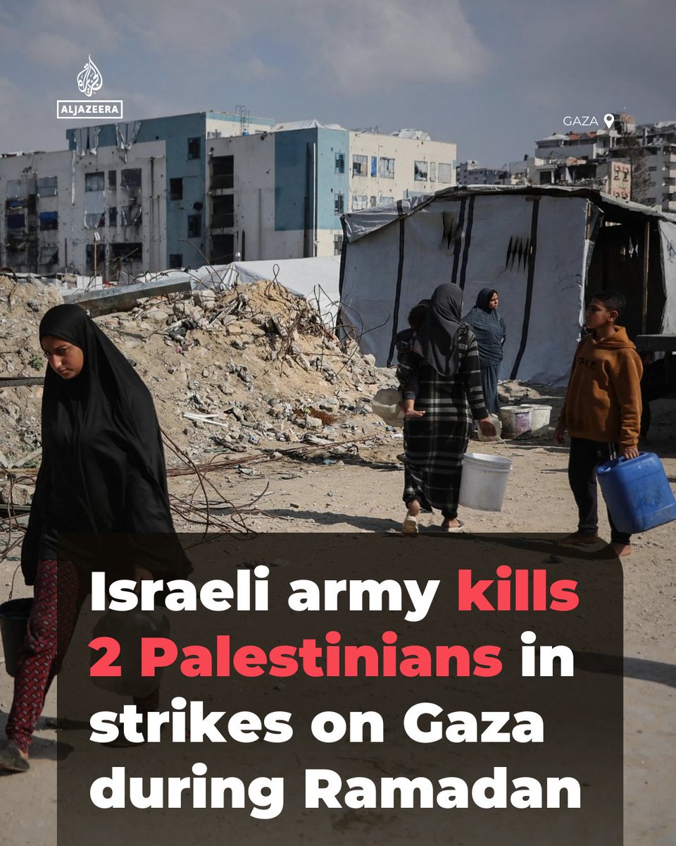 Israeli air attacks have killed at least two Palestinians in Gaza on the third day of Ramadan in the latest breach of the ceasefire deal signed with Hamas more than four months ago aje.news/dk6zds