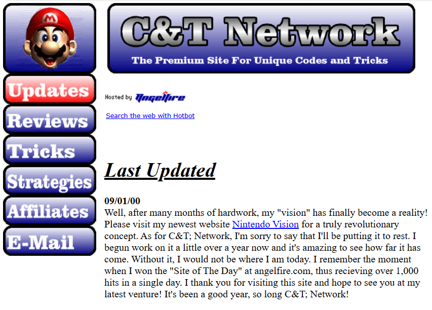 RIP my first website. It seems Angelfire finally shut down in the last ...