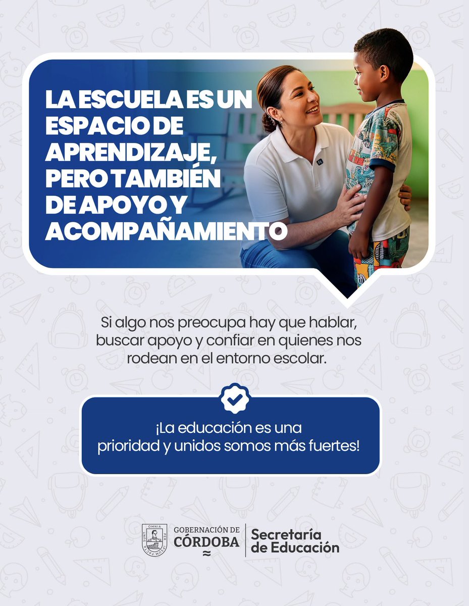 ¡La educación de Córdoba sigue adelante! 📚 Reanudamos actividades académicas fortaleciendo la continuidad del servicio educativo y el acompañamiento integral a nuestros estudiantes.

Continuamos trabajando por entornos escolares seguros para nuestras comunidades educativas. 🙌