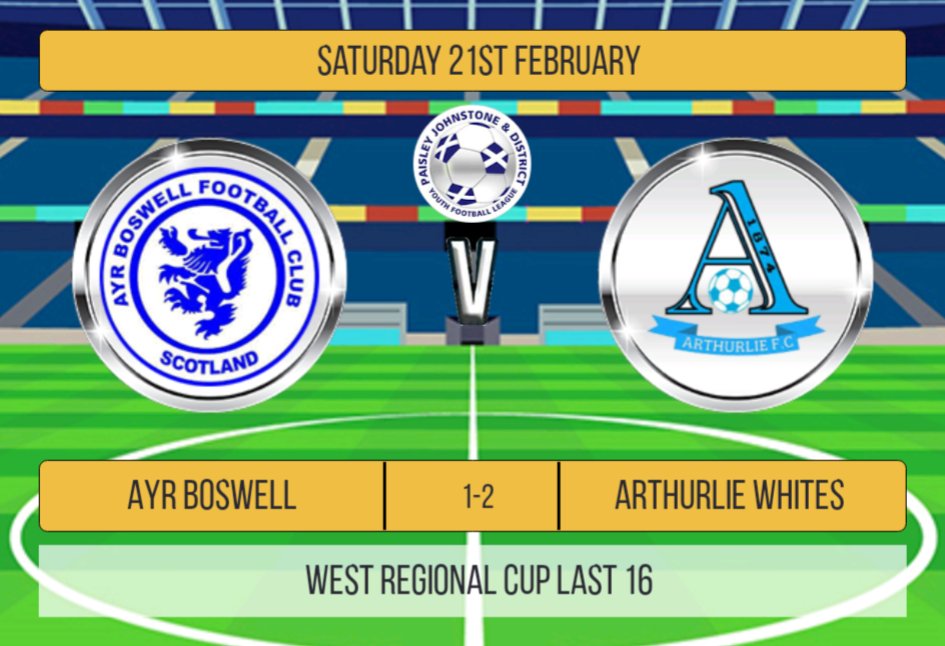 Delighted for the boys today. Away to a good Ayr Boswell side it to make the quarters of the west

1st half up there with the most complete performance saw us lead 2-0 and really should have been more.

2nd half was a battle and the boys stood up to it

Scott ⚽⚽

MoTM - Smiddy