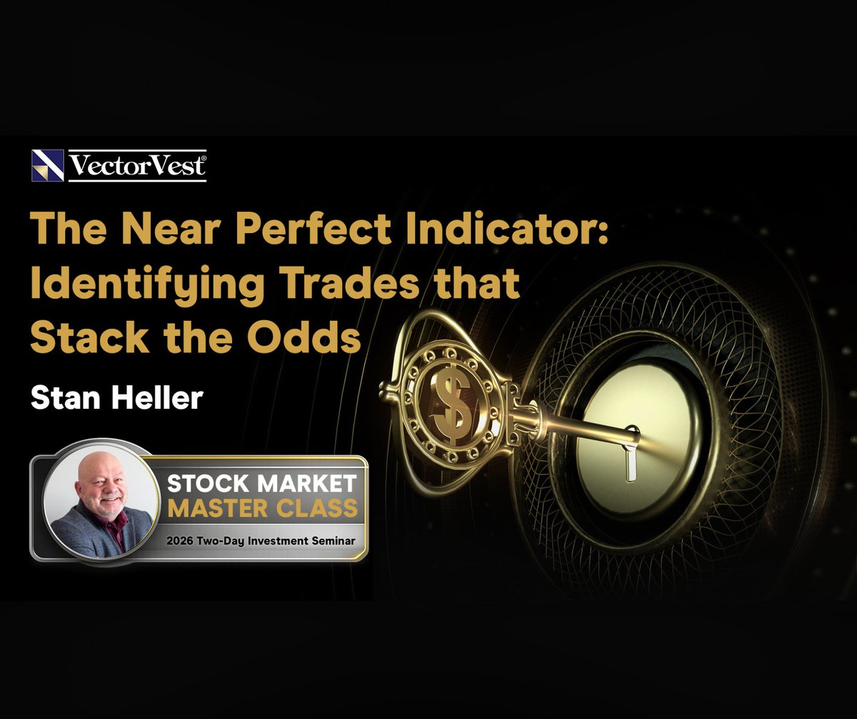 VectorVest's tweet photo. In 5 minutes, Stan Heller explains how the Near Perfect Indicator helps stack the odds with better entries and exits. Watch live: https://t.co/h6XTBY5les  #VectorVest #MarketTools https://t.co/G4nRrmBLPk