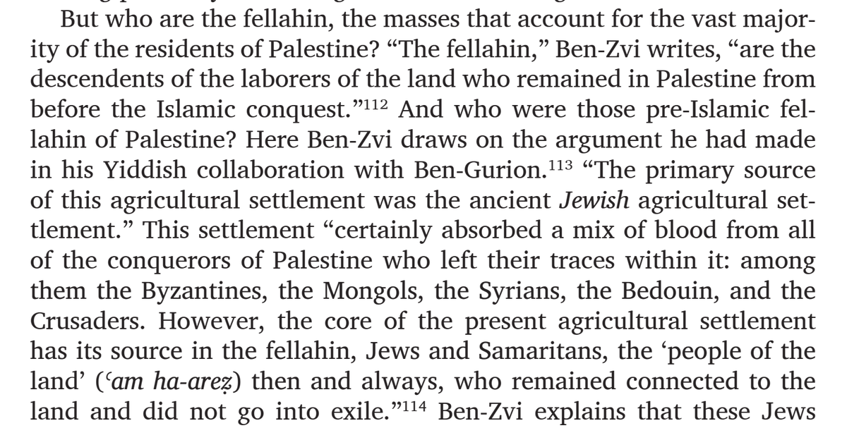Ironically, the argument that Palestinian peasants are actually the descendants of pre-Roman Jews was made (in Yiddish) by David Ben-Gurion and Yitzakh Ben Zvi back back in 1918. From Jonathan Gribetz's Defining Neighbors (2014):