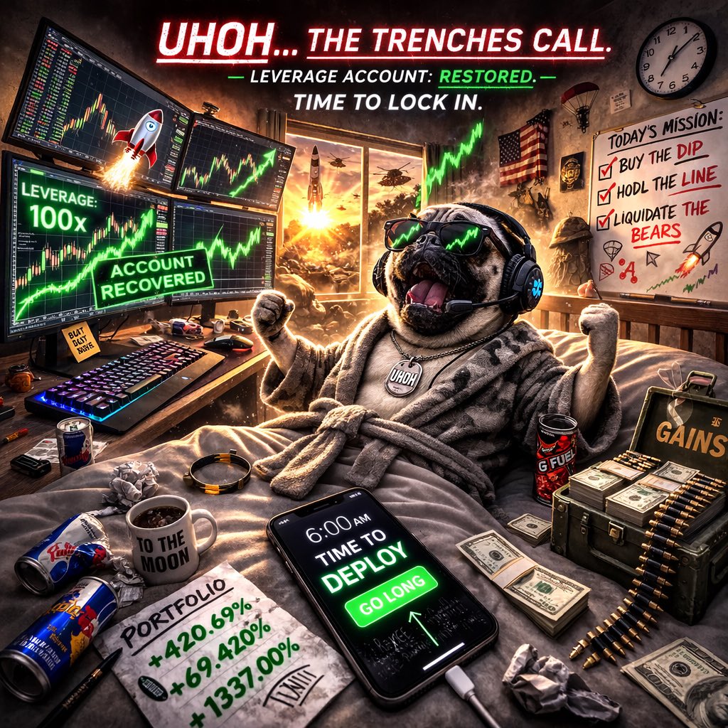 $UhOh IS AMPED!!

ACCOUNT RECOVERED, NEW TRADES LOADING… 

GOODMORNING DAWGS, HOPE YOU HAVE A GOOD DAY AND GOOD LUCK TRENCHING. 

LETS MAKE THIS 🥖