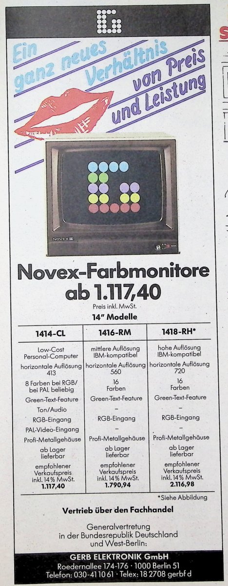 Retrojournal_de's tweet image. „Ein ganz neues Verhältnis von Preis und Leistung“ 💋🖥️

Novex-Farbmonitore ab 1.117,40 DM –
14", RGB-Eingang, Green-Text-Feature, Metallgehäuse.
Low-Cost bis „hohe Auflösung IBM-kompatibel“ (720 horizontal!).
80er-Monitorwerbung zwischen Technik &amp;amp; Glamour.

#Novex #IBMPC #RGB