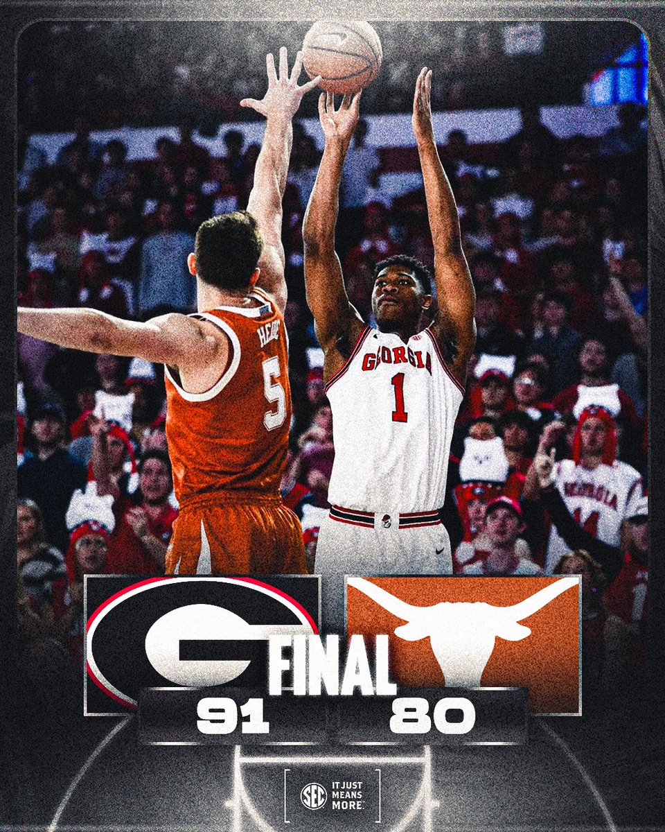 SEC's tweet photo. HELD OFF THE HORNS FOR A HUGE WIN! 🐶

@UGABasketball x #SECMBB https://t.co/29oXVSxsBi