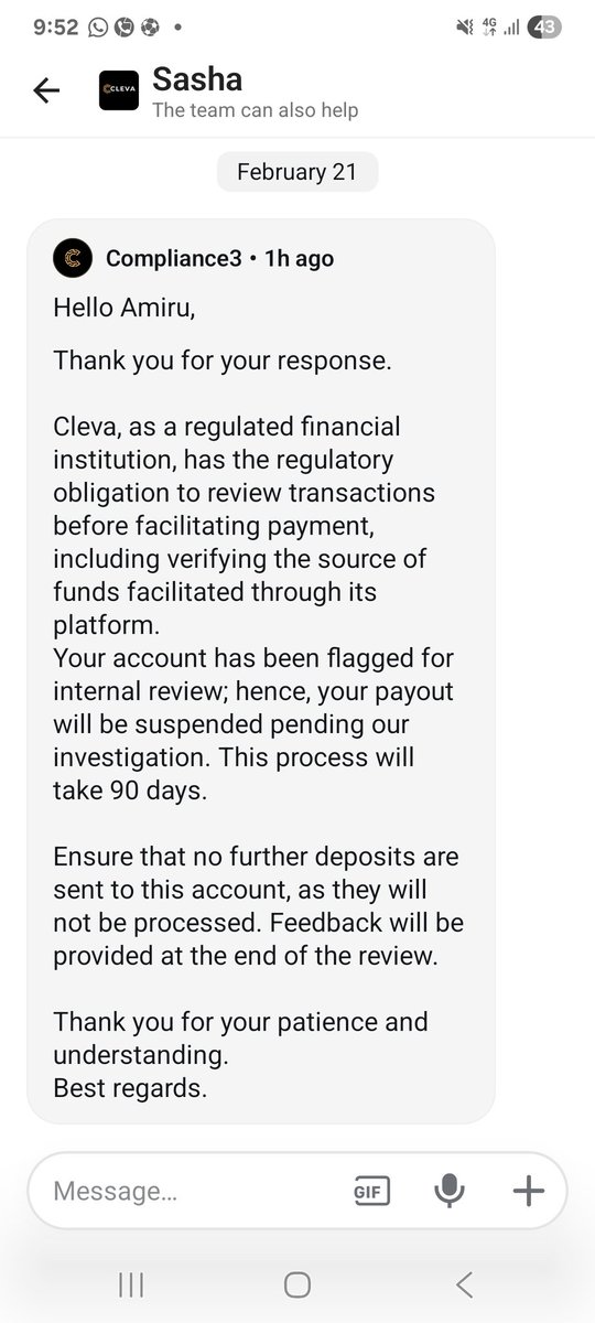 Muhammad8814's tweet photo. @clevabanking Please point me to the exact clause in your Terms &amp; Conditions that authorizes a 90-day account review and allows you to withhold customer funds during that period.
If you have any doubts about the source of the funds, kindly return the money to the original sender immediately. https://t.co/Bff2c6DPqi