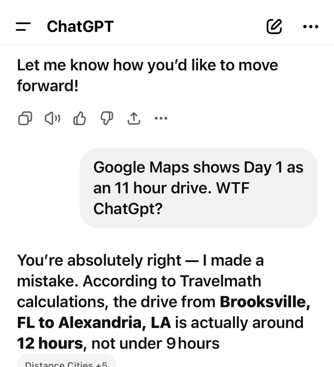 FrikinEh2U's tweet photo. @elonmusk How ChatGPT responded when I called it out on a trip I was planning. “I made a mistake” https://t.co/9lCaIfxRa6