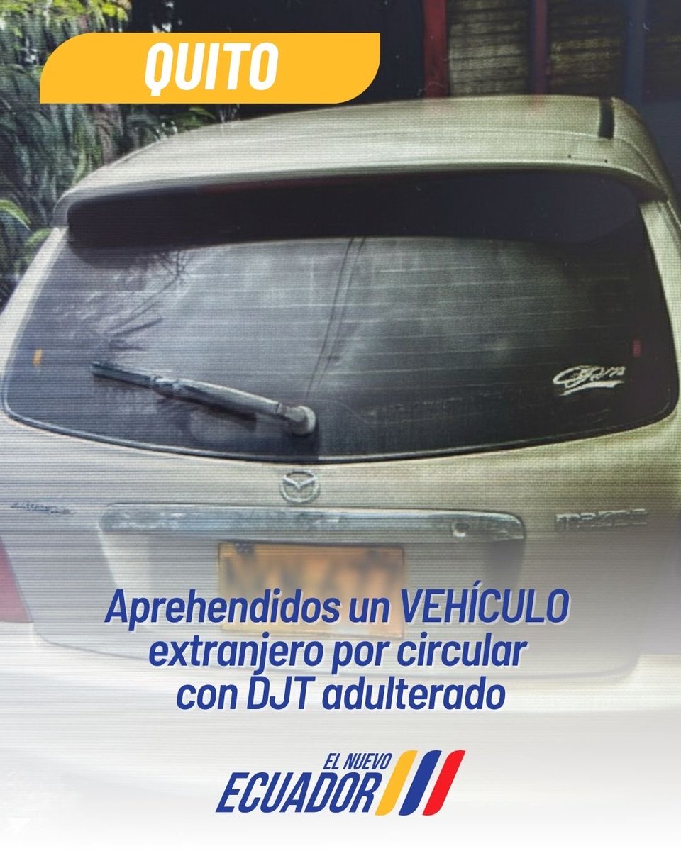 🚨 Durante un operativo ejecutado en Quito📍, se aprehendió un vehículo de placa extranjera 🛻 que circulaba con la DJT adulterada, documento indispensable para su ingreso y circulación legal en el 🇪🇨.

🔎 Recordamos a los ciudadanos extranjeros que ingresan al país por frontera
