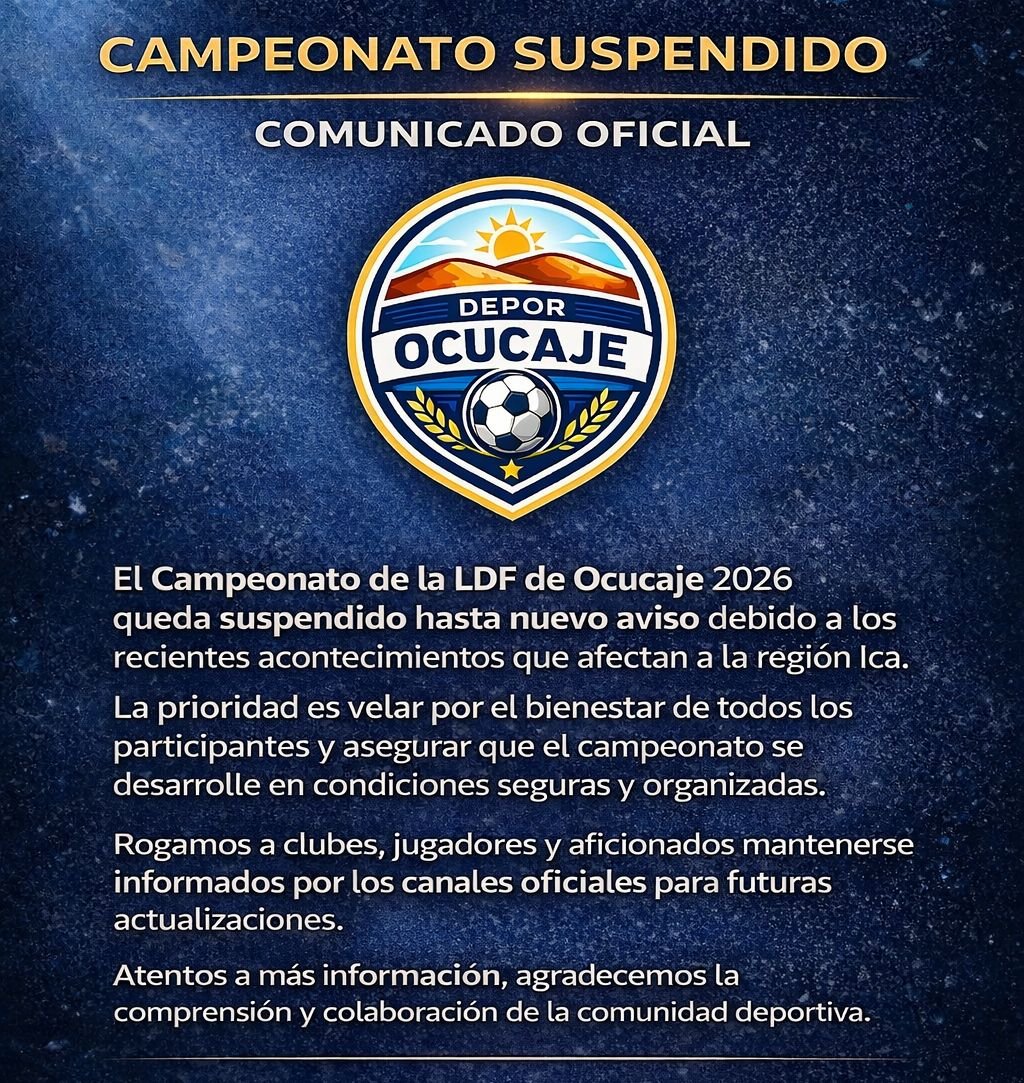 SegundaPeru's tweet image. #CopaPeru Se suspende la Liga de Ocucaje (Ica) hasta nuevo aviso