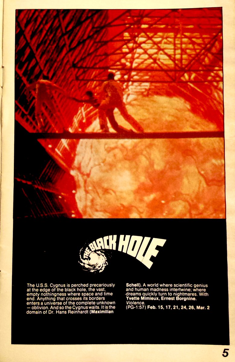 ClassicHBOGuide's tweet image. February 1981 @HBO - the science fiction film that @DisneyStudios disowned: THE BLACK HOLE - guide ad, Questar Magazine page, newspaper ads #disney #scifi #forgotten
