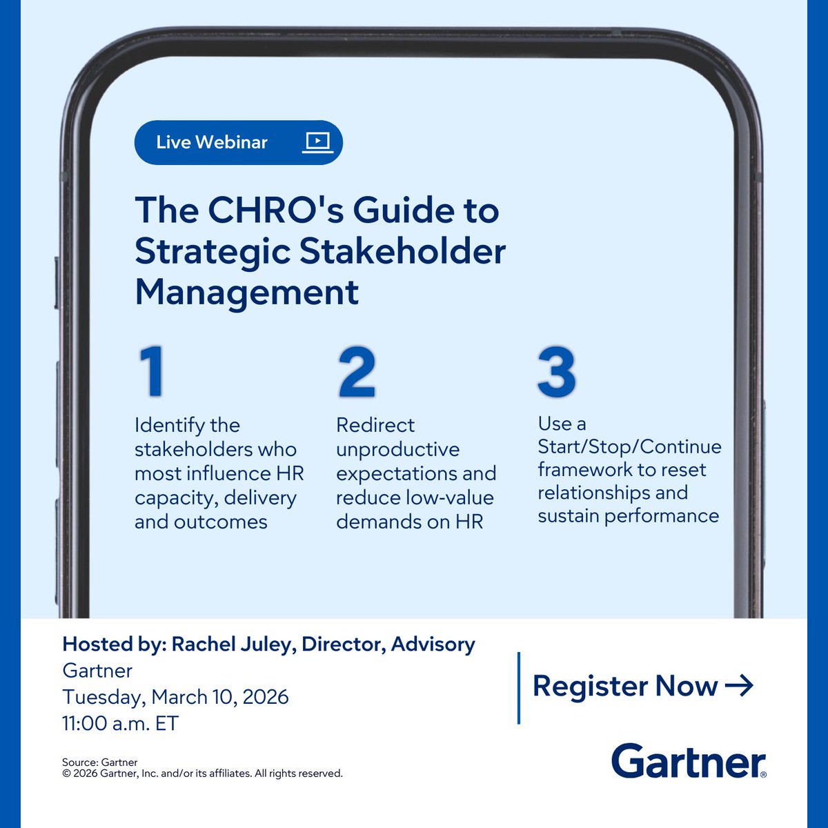 Gartner_inc's tweet image. Protecting HR’s capacity starts with intentional stakeholder management: gtnr.it/4ae90dV 

See how CHROs can redirect expectations, reinforce key practices, and sustain performance using a Start/Stop/Continue approach.

#GartnerHR #CHRO #HRImpact #StrategicHR
