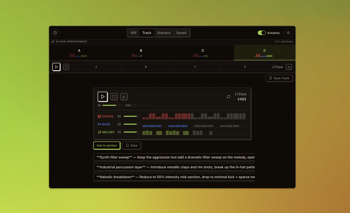 Big updates to vibemelody.xyz today
Procedural music generation using web audio api and haiku 4.5 - now with 32-bar tracks, remixing, and save support :)
