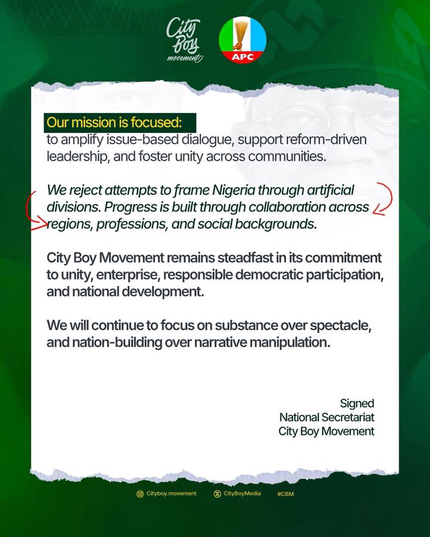 CITY BOY MOVEMENT
OFFICIAL STATEMENT

The City Boy Movement has taken note of a video currently in circulation accompanied by commentary attempting to portray our Movement as elitist and government-sponsored. We consider it necessary to restate the facts and, more importantly,