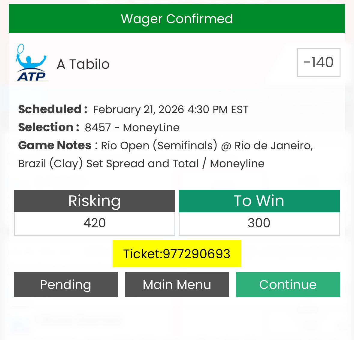 ATP Rio Free Play 🎾 

3U Tabilo ML (-140)

Tabilo playing some really good tennis lately. Happy to back him here vs Buse who in my opinion is being slightly overrated in the market.

📖 Code: ZYON | <a href="/BTL_Sportsbook/">BTL Sportsbook</a>