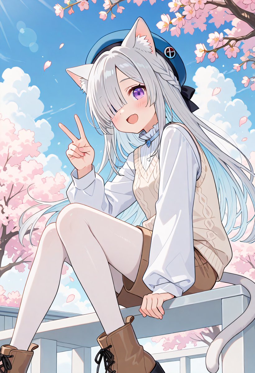 🐱ねこ森でVサイン✌️ んー、日向ぼっこしてたら指が勝手にVサイン