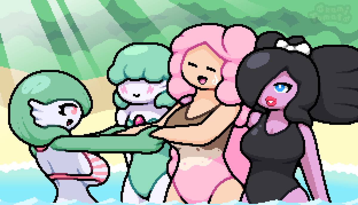 Well I suppose it's not a Mia Week without at least one random beach pic?

She got an invite from a few friends (who all happen to be Pokemon) - Nami, Iris and Pearl

She has been there for like 30 seconds and Nami is already dragging her into the sea, huh?