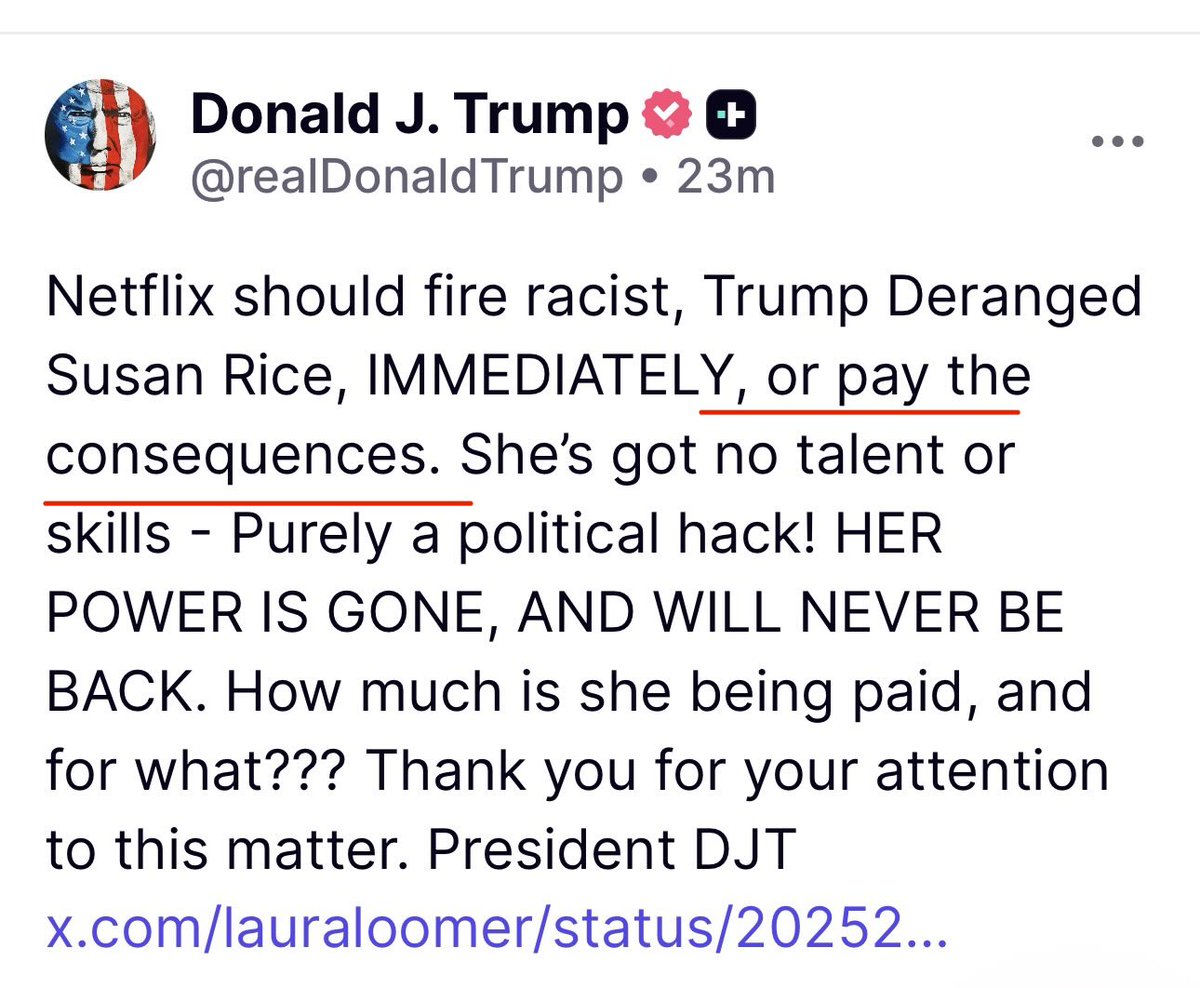 Lanakila49's tweet image. RT @RealFletch17: Trump on Susan Rice
And Netflix 👀👀👀
